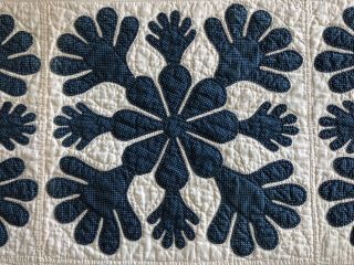 Antique 1800’s Applique Blue & White Oak Leaf QUILT Handmade Stitched Initials 4