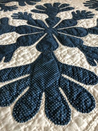 Antique 1800’s Applique Blue & White Oak Leaf QUILT Handmade Stitched Initials 5