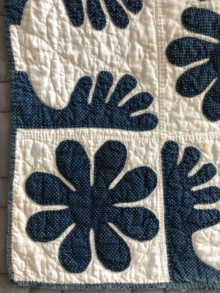 Antique 1800’s Applique Blue & White Oak Leaf QUILT Handmade Stitched Initials 7