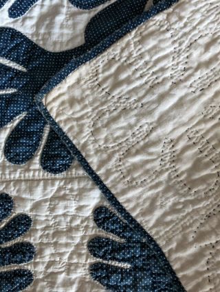 Antique 1800’s Applique Blue & White Oak Leaf QUILT Handmade Stitched Initials 8