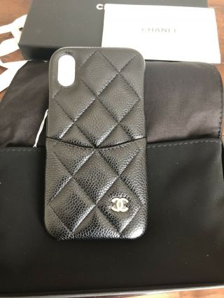 Nib Authentic Chanel Iphone X Black Caviar Leather Case 2019 Rare