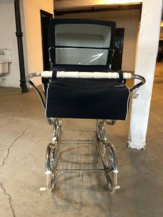 Vintage Giordani Baby Buggy Stroller Carriage Pram Navy Made in Italy 3