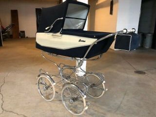 Vintage Giordani Baby Buggy Stroller Carriage Pram Navy Made in Italy 8