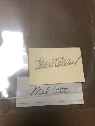 Mel Ott Eddie Collins Signed Autographed Vintage Cuts Basebal Hof Babe Ruth Era