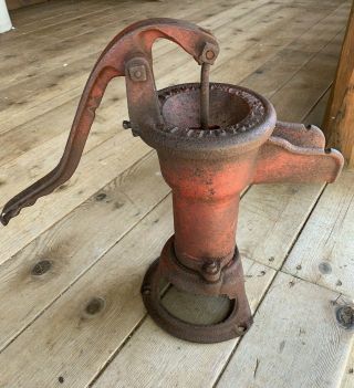 Antique Vintage Cast Iron Red Hand Water Pump Lancaster Pa