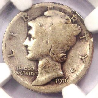 1916 - D Mercury Dime 10c Coin - Certified Ngc Vg Details - Rare Key Date Coin