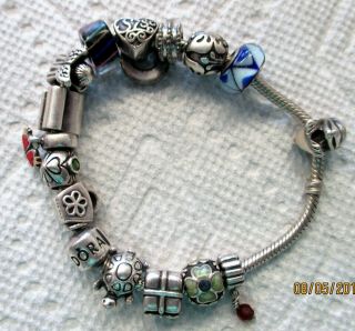 Vintage Pandora Bracelet & 12 Beads - Charms Plus 3 Other Charms