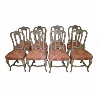 Set Of Eight Vintage Venetian Style Carved Dining Chairs