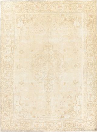 Antique Geometric MUTED Beige Tan Distressed Oriental Area Rug Hand - Knotted 8x11 2