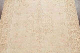 Antique Geometric MUTED Beige Tan Distressed Oriental Area Rug Hand - Knotted 8x11 4