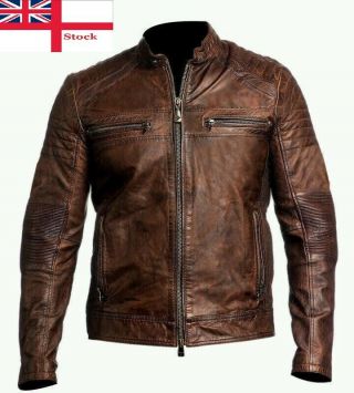 Cafe Racer Vintage Biker Motorcycle Distressed Brown Real Leather Jacket For Men