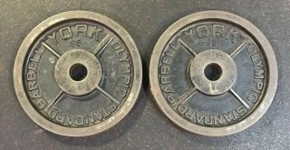 York Barbell Milled 35 Lb Olympic Weight Plates Vintage Usa Stamp 1 Pair 2