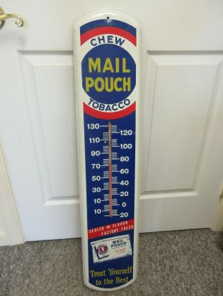 Vintage Advertising Mail Pouch Tobacco Tin Large Store Thermometer 184 - T