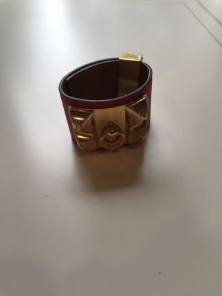 RARE Hermes Red Collier de Chien CDC Gold Hardware GHW Bracelet 10