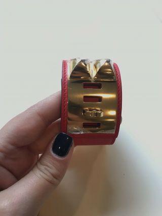 RARE Hermes Red Collier de Chien CDC Gold Hardware GHW Bracelet 12