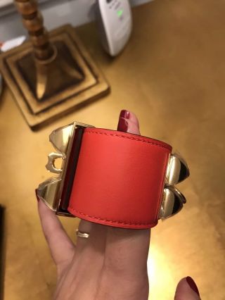 RARE Hermes Red Collier de Chien CDC Gold Hardware GHW Bracelet 3
