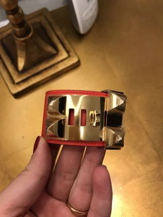 RARE Hermes Red Collier de Chien CDC Gold Hardware GHW Bracelet 5