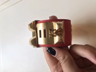 RARE Hermes Red Collier de Chien CDC Gold Hardware GHW Bracelet 8