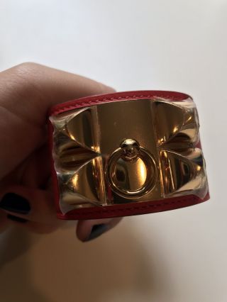 RARE Hermes Red Collier de Chien CDC Gold Hardware GHW Bracelet 9
