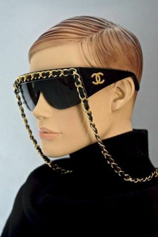 Chanel Chains Strap Black Wide Ultra Rare Collectors Sunglasses