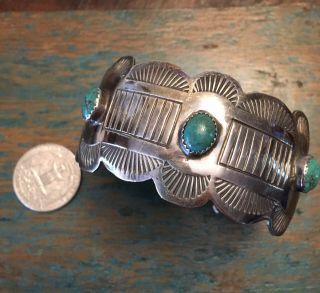 Vintage Native American Turquoise Sterling Silver Cuff Bracelet Stamped Signed