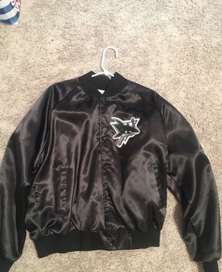 Vintage 90s San Jose Sharks Nhl Chalkline Satin Jacket Arch Logo