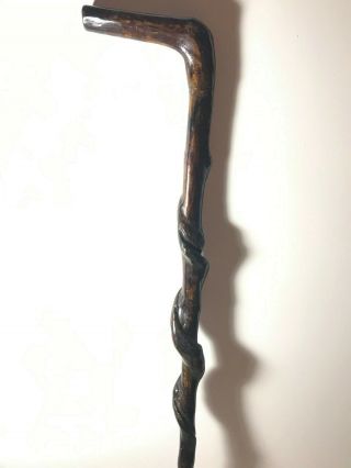Vintage Antique Unique Art Carved Wood Walking Stick Cane Old
