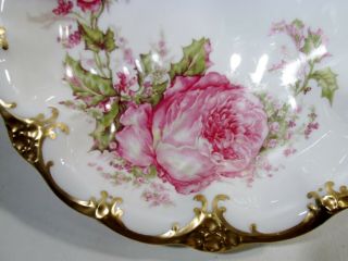 Antique Haviland & Co Limoges France Christmas Rose Footed Serving Bowl Cabbage 2