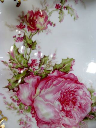 Antique Haviland & Co Limoges France Christmas Rose Footed Serving Bowl Cabbage 3