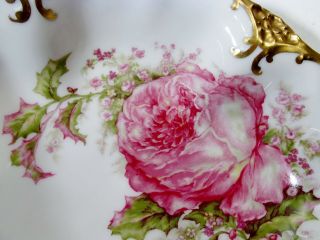 Antique Haviland & Co Limoges France Christmas Rose Footed Serving Bowl Cabbage 5