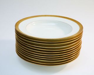 Set Of 12 Vintage Minton Davis Collamore & Co White With Gold Rimmed Soup Bowls