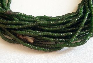 Ancient Nagaland Pastel Dark Green Glass Bead Trade Wind Tribal Strand 8682