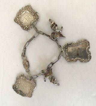 Vintage Sterling Silver Luggage Tag Charm Bracelet T Foree Victorian Style