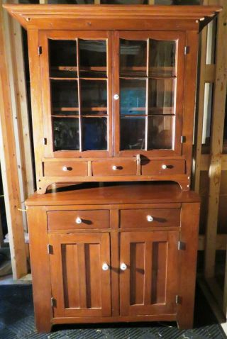 Antique 19th Century Primitive Early American Step Back Hutch.