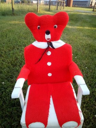 Rare Antique Vtg Red Teddy Bear Rocker/rocking Chair For Baby/toddler/child 