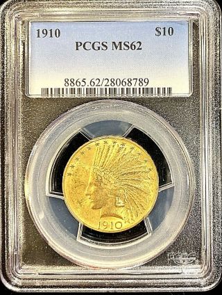 1910 $10 American Gold Eagle Indian Head Ms62 Pcgs Rare Date Lustrous Coin