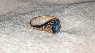 Vtg 14k gold Kabana 7 - 10ct natural blue Topaz statement ring ring nt scrap 4,  g 3