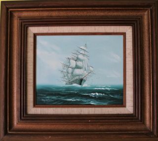 Vintage Oil Painting On Canvas,  Signed By Jackson,  Seascape,  Ship