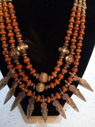 Stunning Vintage Bohemian - Tribal Coral - Silver Bead Necklace