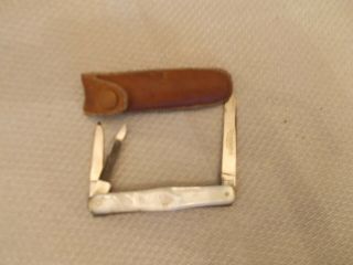 Vintage Mother Of Pearl Remington R7244 Knife W/leather Case