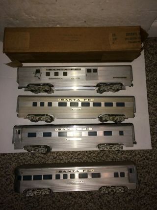 4 Vintage 50s American Model Toys O 027 Passenger Train Car,  Indian Lake,  3407,  Box