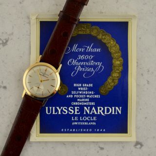 Vintage C.  1960 Ulysse Nardin Chronometer Co.  Watch In 14k Yellow Gold W/ Papers