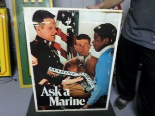 Vintage 1970s U.  S.  Military Marine Double Sided Metal Sign.