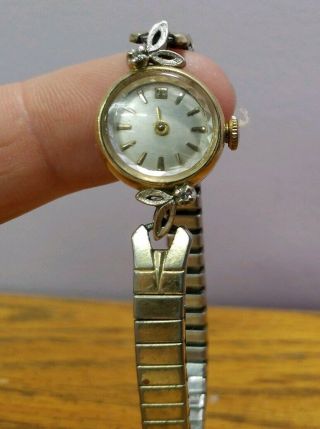 Vintage Rare Tossot Ladies 14k Gold And Diamonds Watch Stretch Band Not