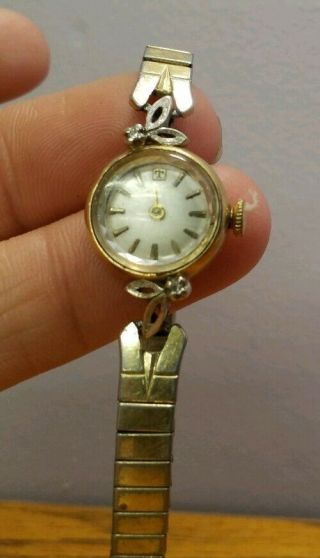 Vintage Rare Tossot Ladies 14k Gold And Diamonds Watch stretch band not 3