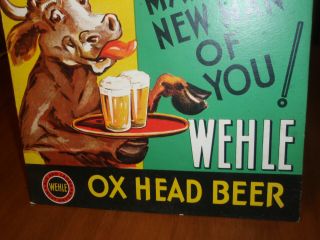 1930 ' s WEHLE OX HEAD BEER cardboard sign West Haven Connecticut rare easel back 5