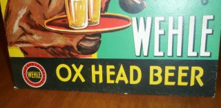 1930 ' s WEHLE OX HEAD BEER cardboard sign West Haven Connecticut rare easel back 6