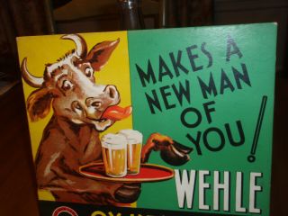 1930 ' s WEHLE OX HEAD BEER cardboard sign West Haven Connecticut rare easel back 8