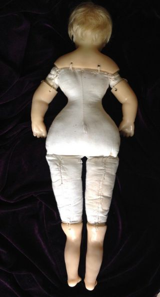 LOVELY expressive antique English poured wax baby doll,  gown,  c1880 10