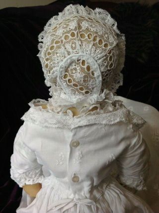 LOVELY expressive antique English poured wax baby doll,  gown,  c1880 6